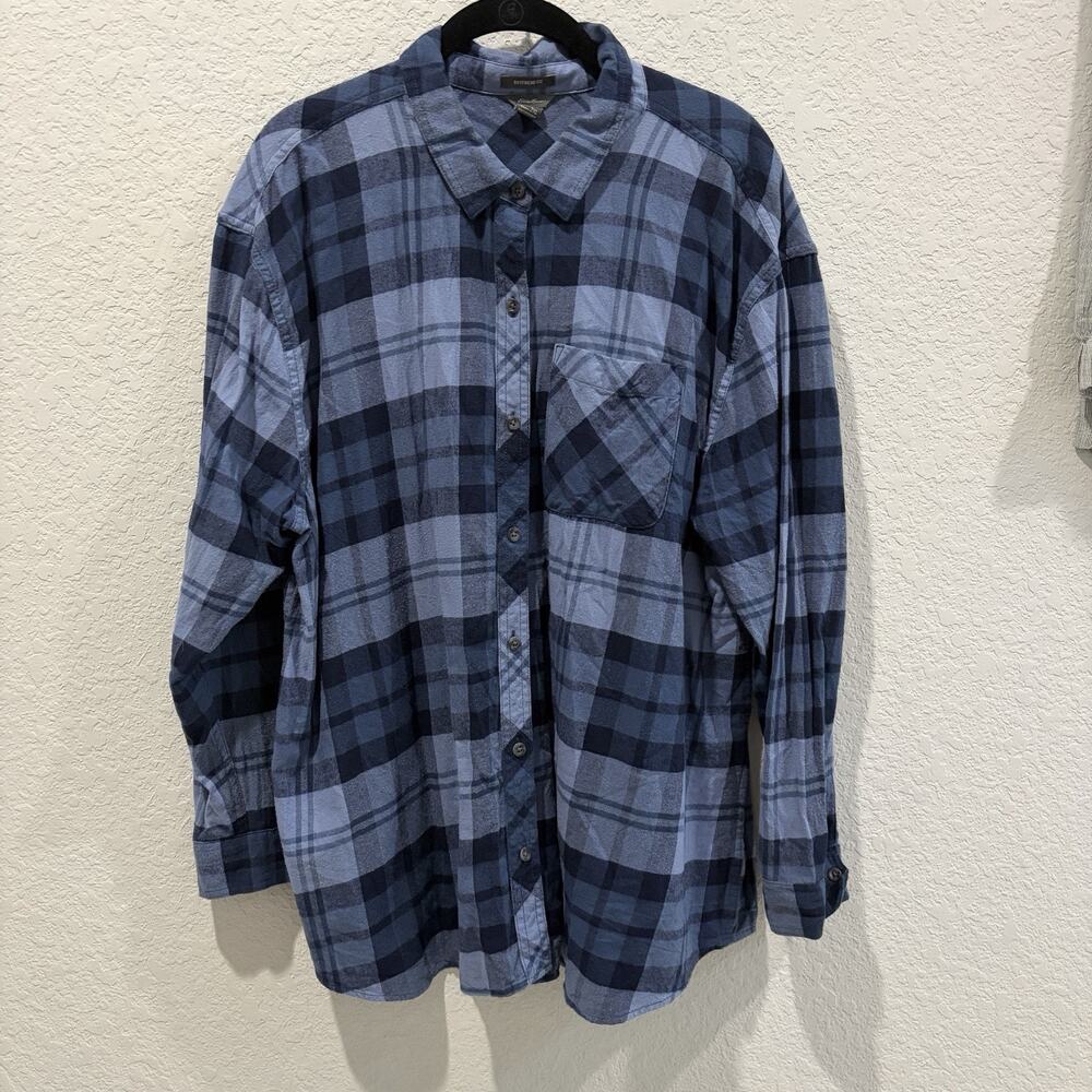 Eddie Bauer Womens 2XL Blue Plaid Flannel Shirt Boyfriend Fit Cotton